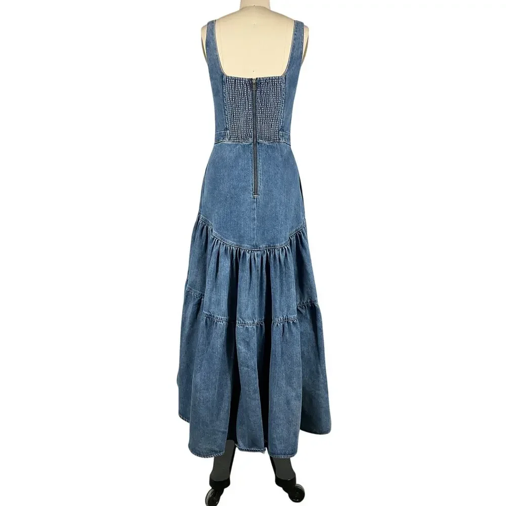Alice + Olivia Denim Liana Vintage Blue Diana Midi Dress Size 4 - Picture 3 of 6